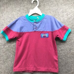 VTG 80s 90s Colorblock Henley Kids Shirt Size 5-6 Made in USA Magenta Teal